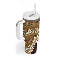 Vintage Hibiscus Turtle Pattern Tumbler With Handle with Plumeria Half Style LT9 - Polynesian Pride