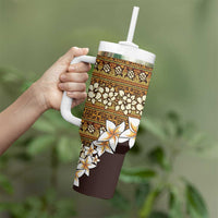 Vintage Hibiscus Turtle Pattern Tumbler With Handle with Plumeria Half Style LT9 - Polynesian Pride