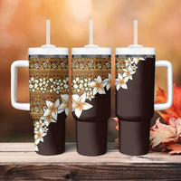 Vintage Hibiscus Turtle Pattern Tumbler With Handle with Plumeria Half Style LT9 - Polynesian Pride
