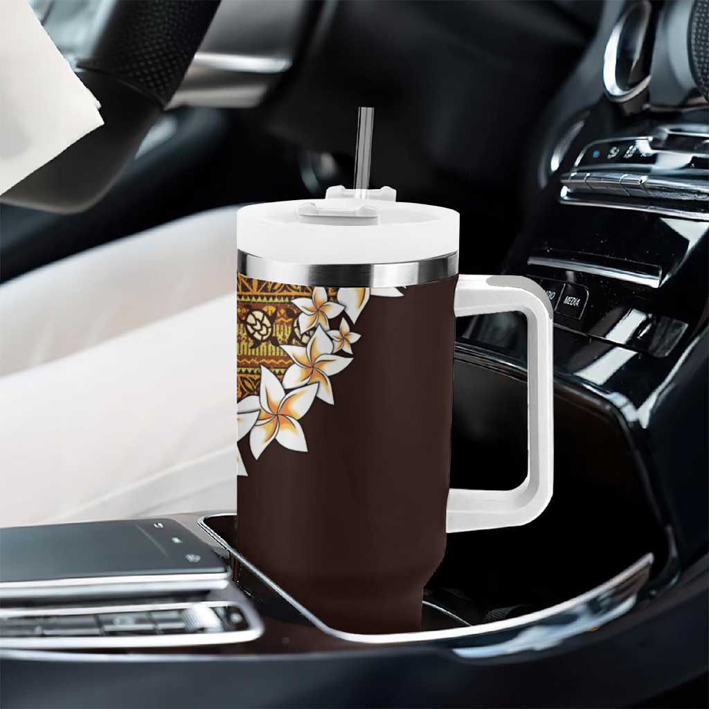 Vintage Hibiscus Turtle Pattern Tumbler With Handle with Plumeria Half Style LT9 - Polynesian Pride