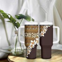 Vintage Hibiscus Turtle Pattern Tumbler With Handle with Plumeria Half Style LT9 - Polynesian Pride