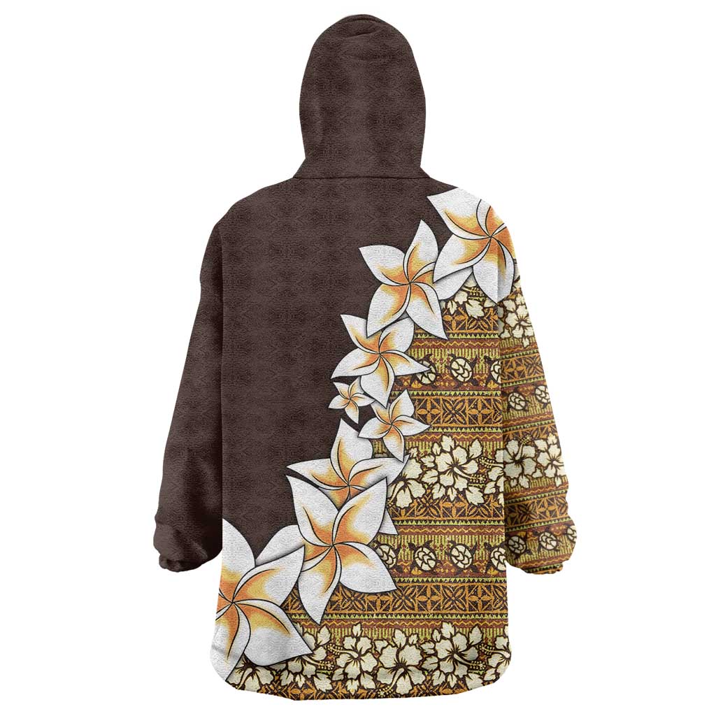 Vintage Hibiscus Turtle Pattern Wearable Blanket Hoodie with Plumeria Half Style LT9 - Polynesian Pride