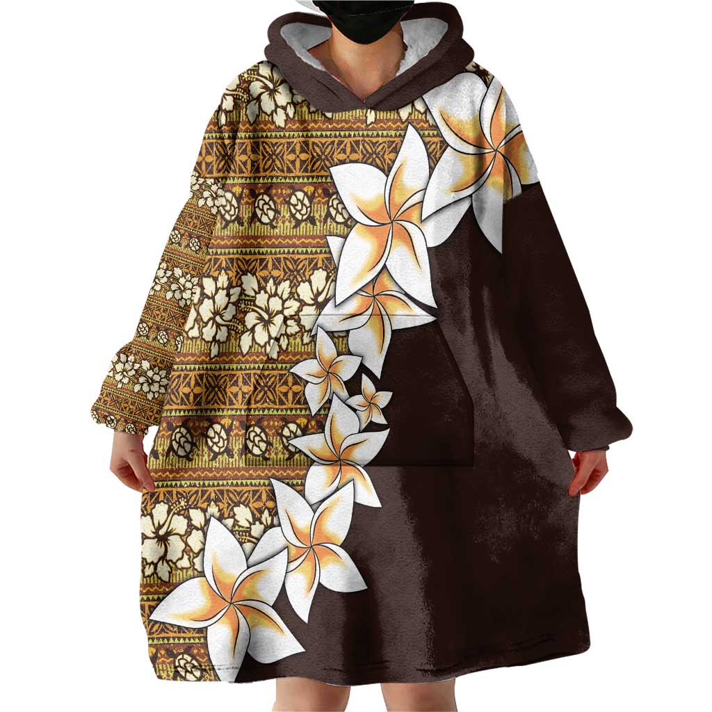 Vintage Hibiscus Turtle Pattern Wearable Blanket Hoodie with Plumeria Half Style LT9 - Polynesian Pride