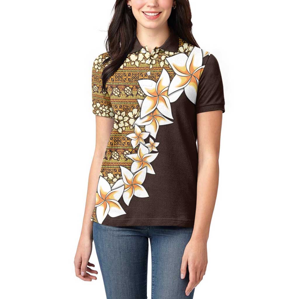 Vintage Hibiscus Turtle Pattern Women Polo Shirt with Plumeria Half Style