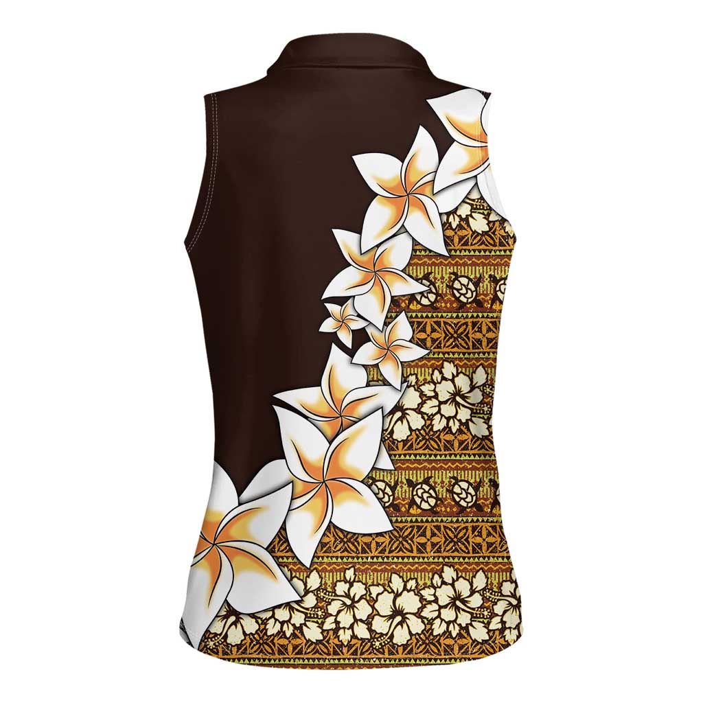 Vintage Hibiscus Turtle Pattern Women Sleeveless Polo Shirt with Plumeria Half Style