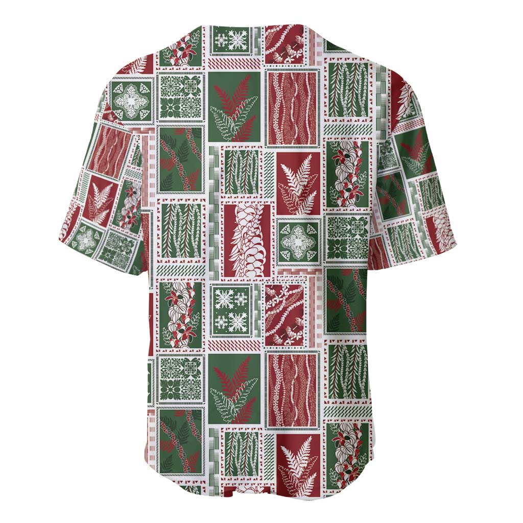 Mele Kalikimaka Hawaiian Quilt and Lei Patchwork Baseball Jersey - Polynesian Pride