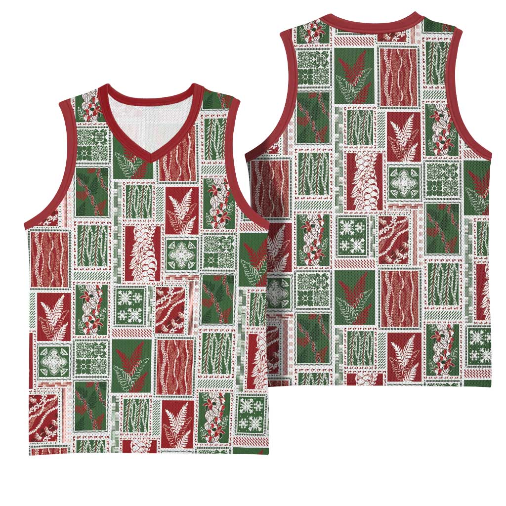 Mele Kalikimaka Hawaiian Quilt and Lei Patchwork Basketball Jersey LT9 - Polynesian Pride
