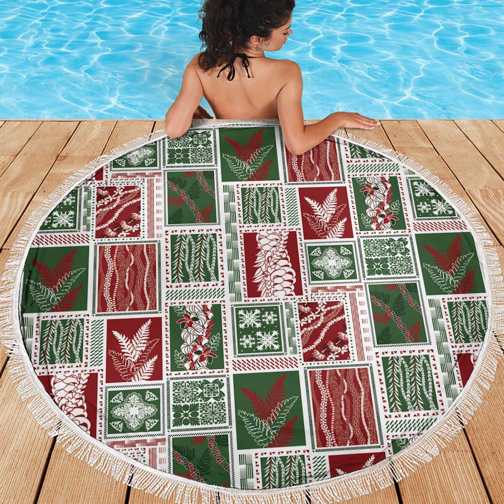 Mele Kalikimaka Hawaiian Quilt and Lei Patchwork Beach Blanket - Polynesian Pride