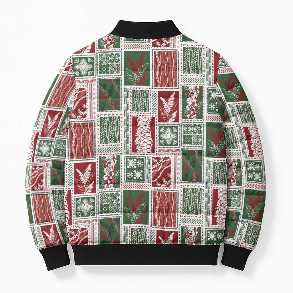 Mele Kalikimaka Hawaiian Quilt and Lei Patchwork Bomber Puffer Jacket LT9 - Polynesian Pride