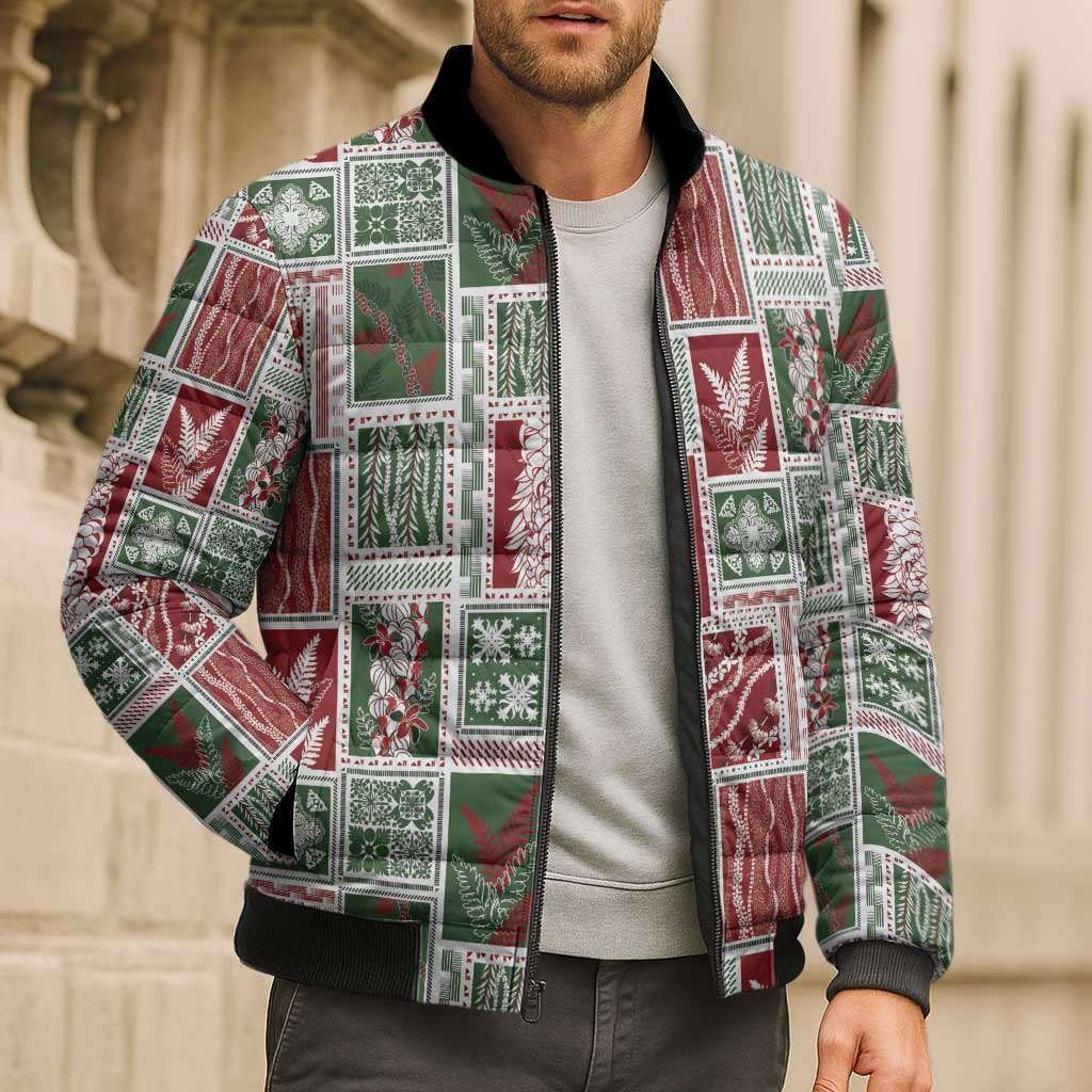 Mele Kalikimaka Hawaiian Quilt and Lei Patchwork Bomber Puffer Jacket LT9 - Polynesian Pride
