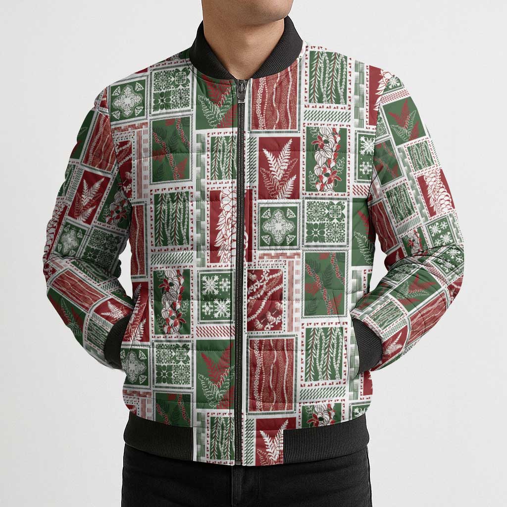 Mele Kalikimaka Hawaiian Quilt and Lei Patchwork Bomber Puffer Jacket LT9 - Polynesian Pride
