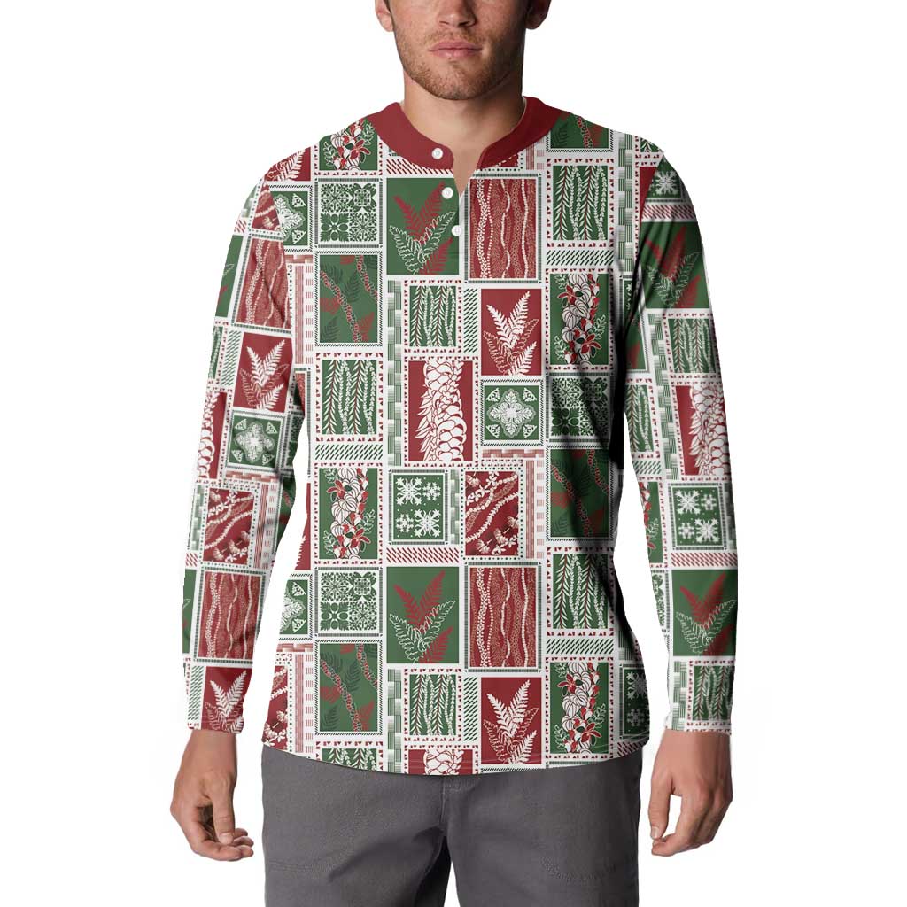 Mele Kalikimaka Hawaiian Quilt and Lei Patchwork Button Sweatshirt - Polynesian Pride