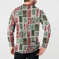 Mele Kalikimaka Hawaiian Quilt and Lei Patchwork Button Sweatshirt - Polynesian Pride