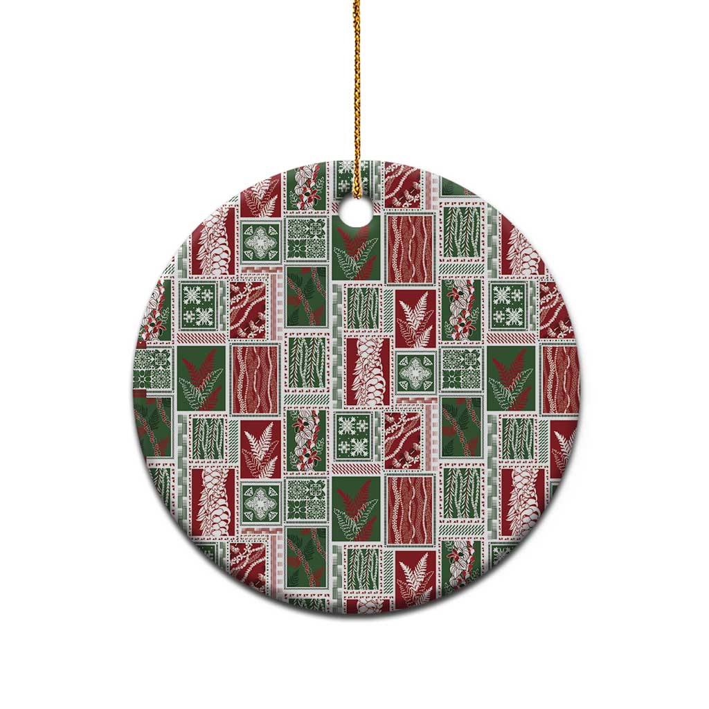 Mele Kalikimaka Hawaiian Quilt and Lei Patchwork Ceramic Ornament - Polynesian Pride
