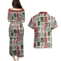 Mele Kalikimaka Hawaiian Quilt and Lei Patchwork Couples Matching Puletasi and Hawaiian Shirt - Polynesian Pride