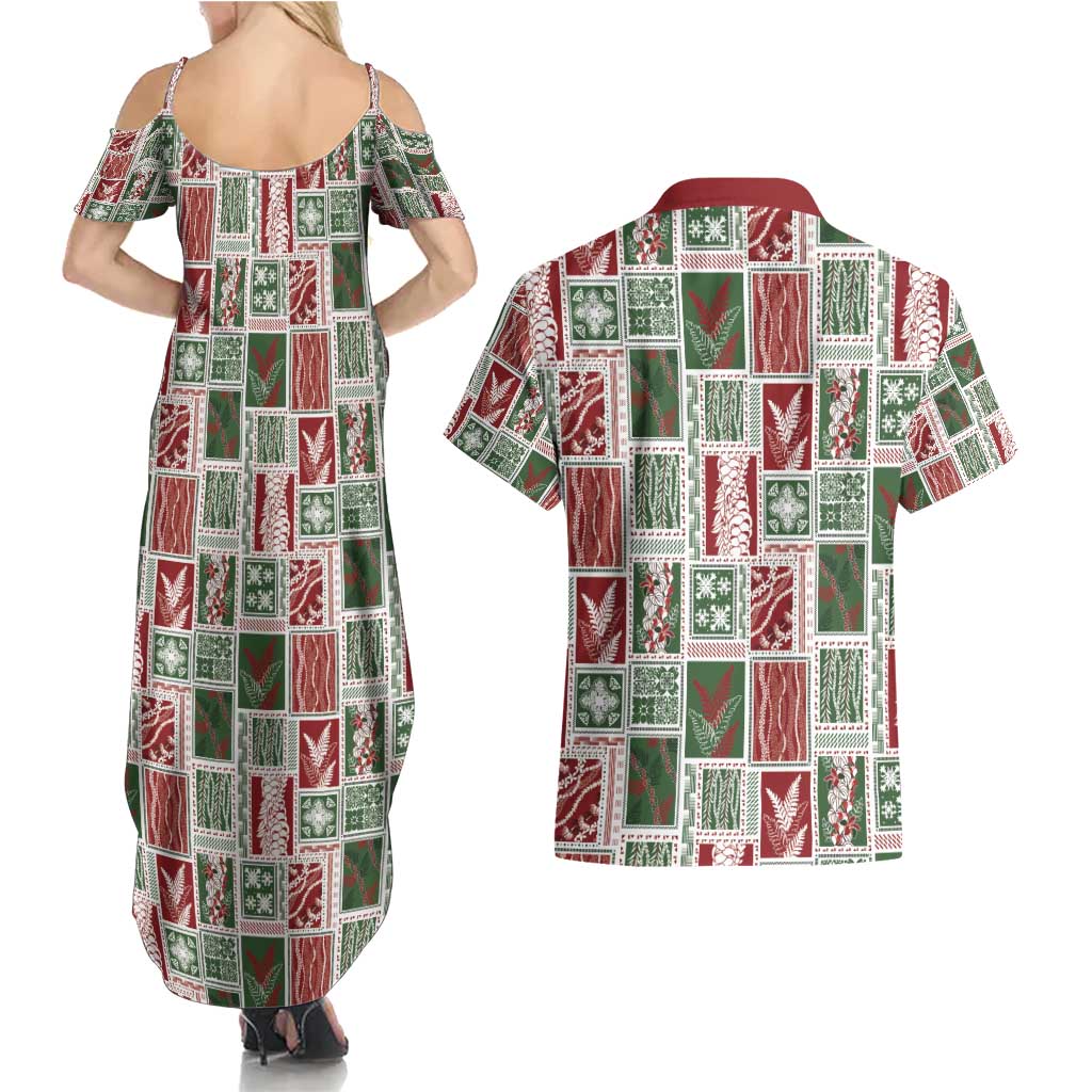 Mele Kalikimaka Hawaiian Quilt and Lei Patchwork Couples Matching Summer Maxi Dress and Hawaiian Shirt - Polynesian Pride