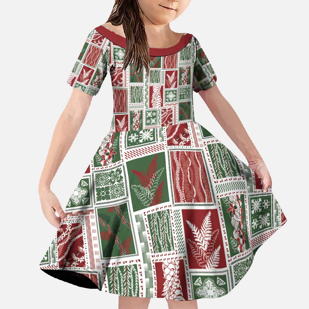 Mele Kalikimaka Hawaiian Quilt and Lei Patchwork Family Matching Mermaid Dress and Hawaiian Shirt - Polynesian Pride