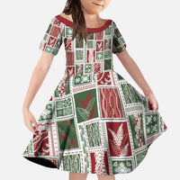 Mele Kalikimaka Hawaiian Quilt and Lei Patchwork Family Matching Off Shoulder Maxi Dress and Hawaiian Shirt - Polynesian Pride