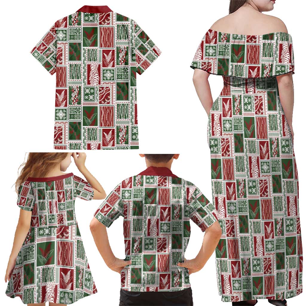 Mele Kalikimaka Hawaiian Quilt and Lei Patchwork Family Matching Off Shoulder Maxi Dress and Hawaiian Shirt - Polynesian Pride
