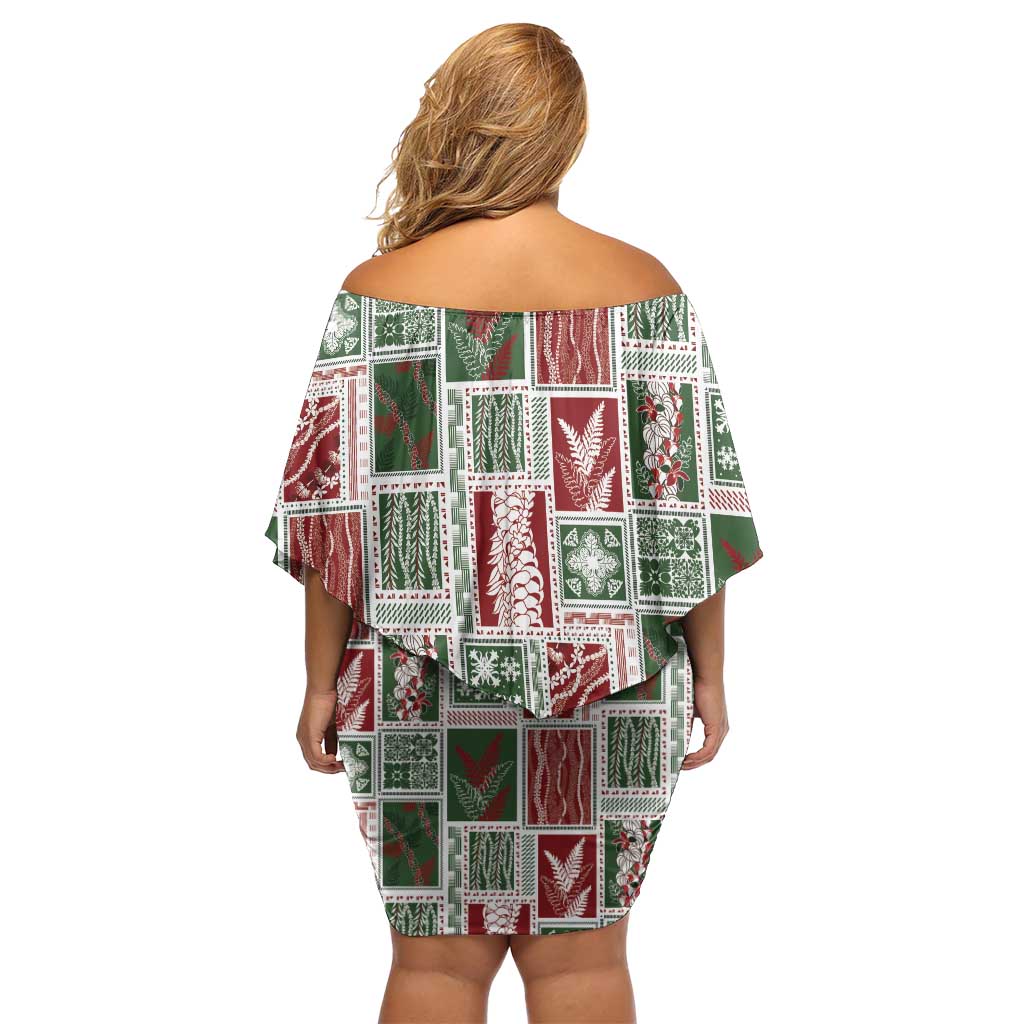 Mele Kalikimaka Hawaiian Quilt and Lei Patchwork Family Matching Off Shoulder Short Dress and Hawaiian Shirt - Polynesian Pride
