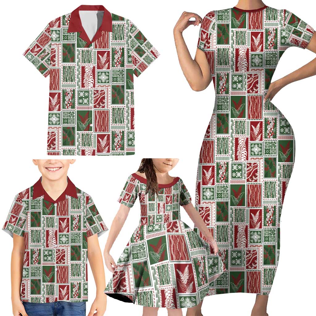 Mele Kalikimaka Hawaiian Quilt and Lei Patchwork Family Matching Short Sleeve Bodycon Dress and Hawaiian Shirt - Polynesian Pride