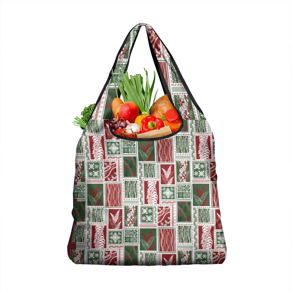 Mele Kalikimaka Hawaiian Quilt and Lei Patchwork Grocery Bag - Polynesian Pride