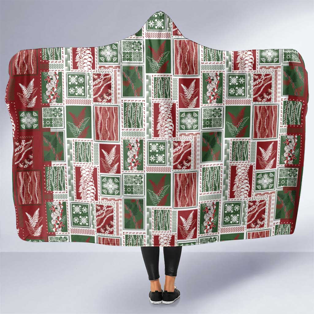 Mele Kalikimaka Hawaiian Quilt and Lei Patchwork Hooded Blanket - Polynesian Pride