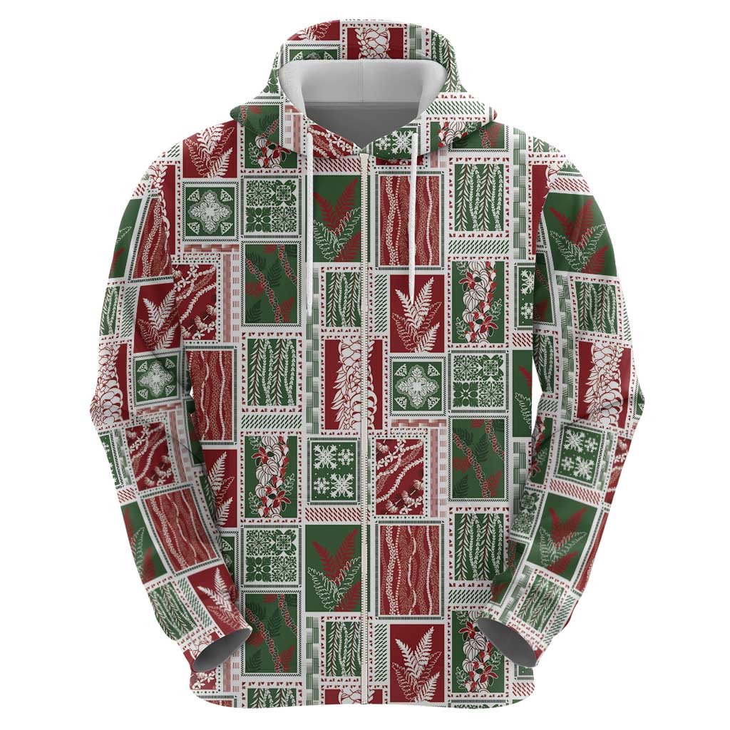 Mele Kalikimaka Hawaiian Quilt and Lei Patchwork Hoodie - Polynesian Pride