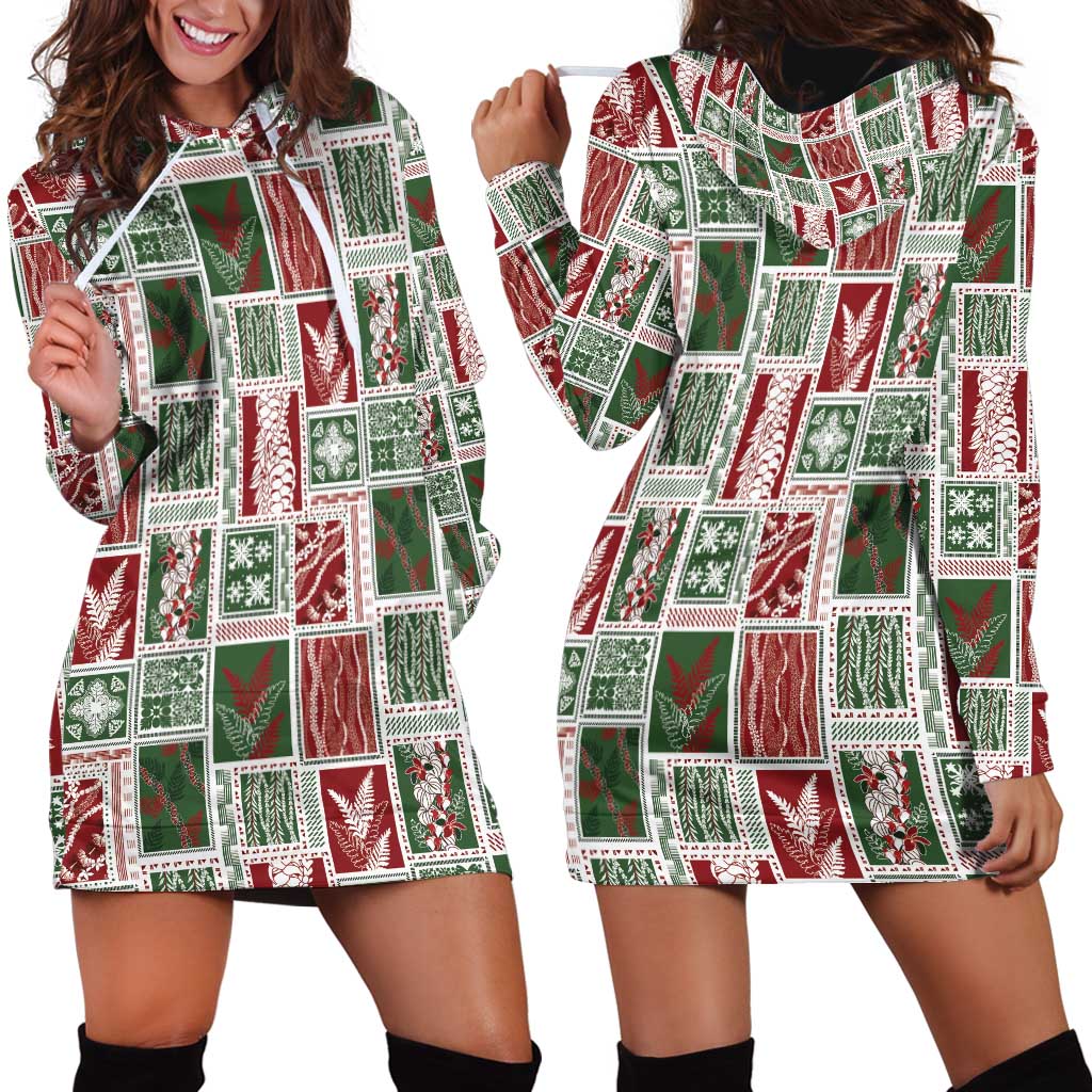 Mele Kalikimaka Hawaiian Quilt and Lei Patchwork Hoodie Dress - Polynesian Pride