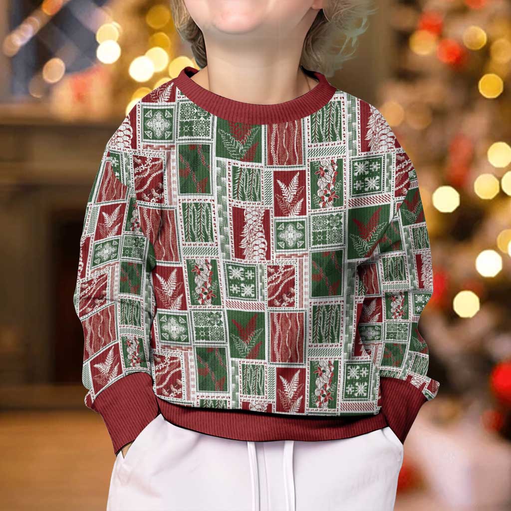 Mele Kalikimaka Hawaiian Quilt and Lei Patchwork Kid Ugly Christmas Sweater - Polynesian Pride