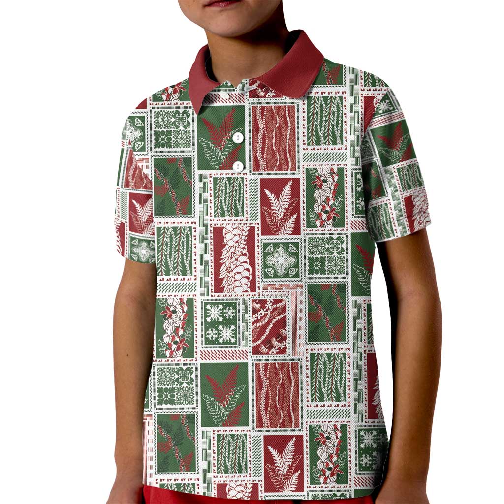Mele Kalikimaka Hawaiian Quilt and Lei Patchwork Kid Polo Shirt - Polynesian Pride