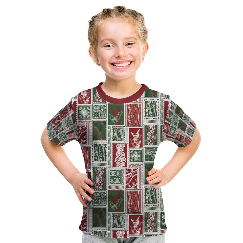 Mele Kalikimaka Hawaiian Quilt and Lei Patchwork Kid T Shirt - Polynesian Pride