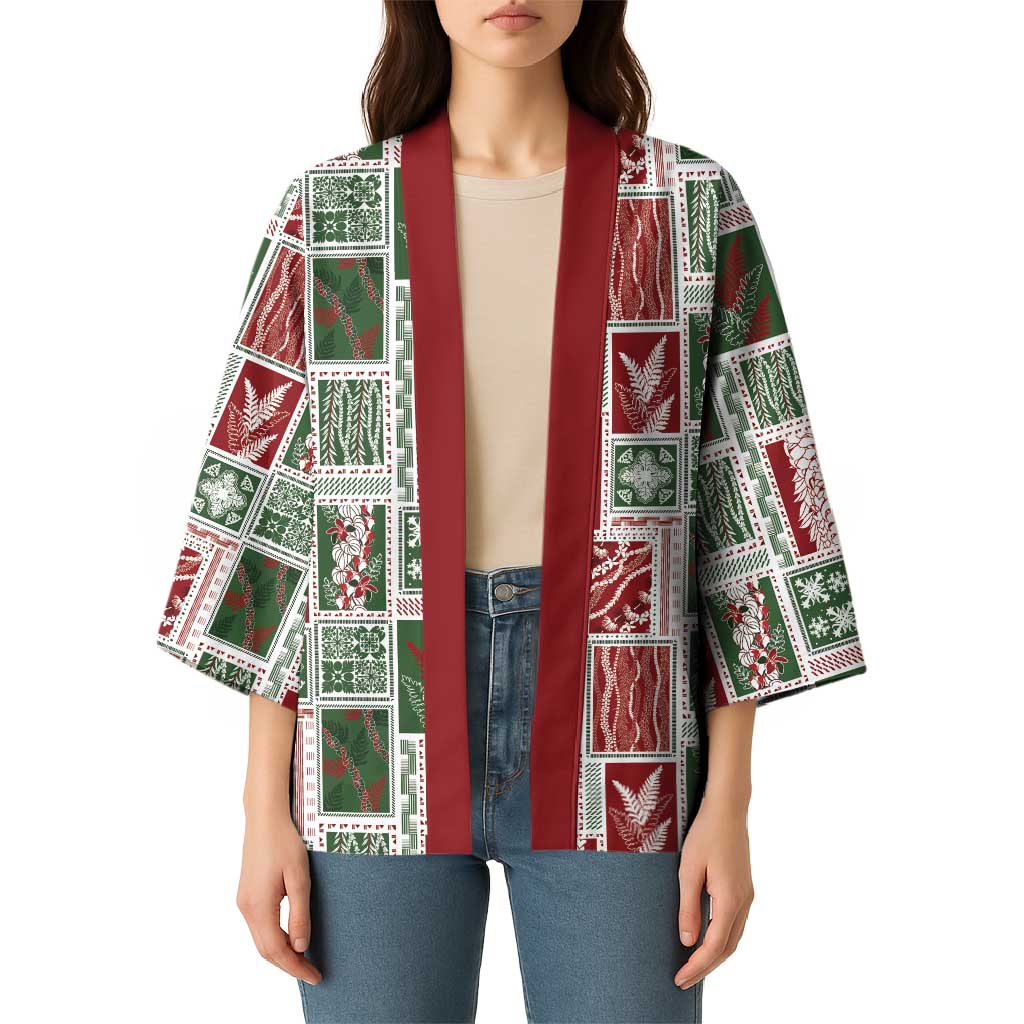 Mele Kalikimaka Hawaiian Quilt and Lei Patchwork Kimono - Polynesian Pride