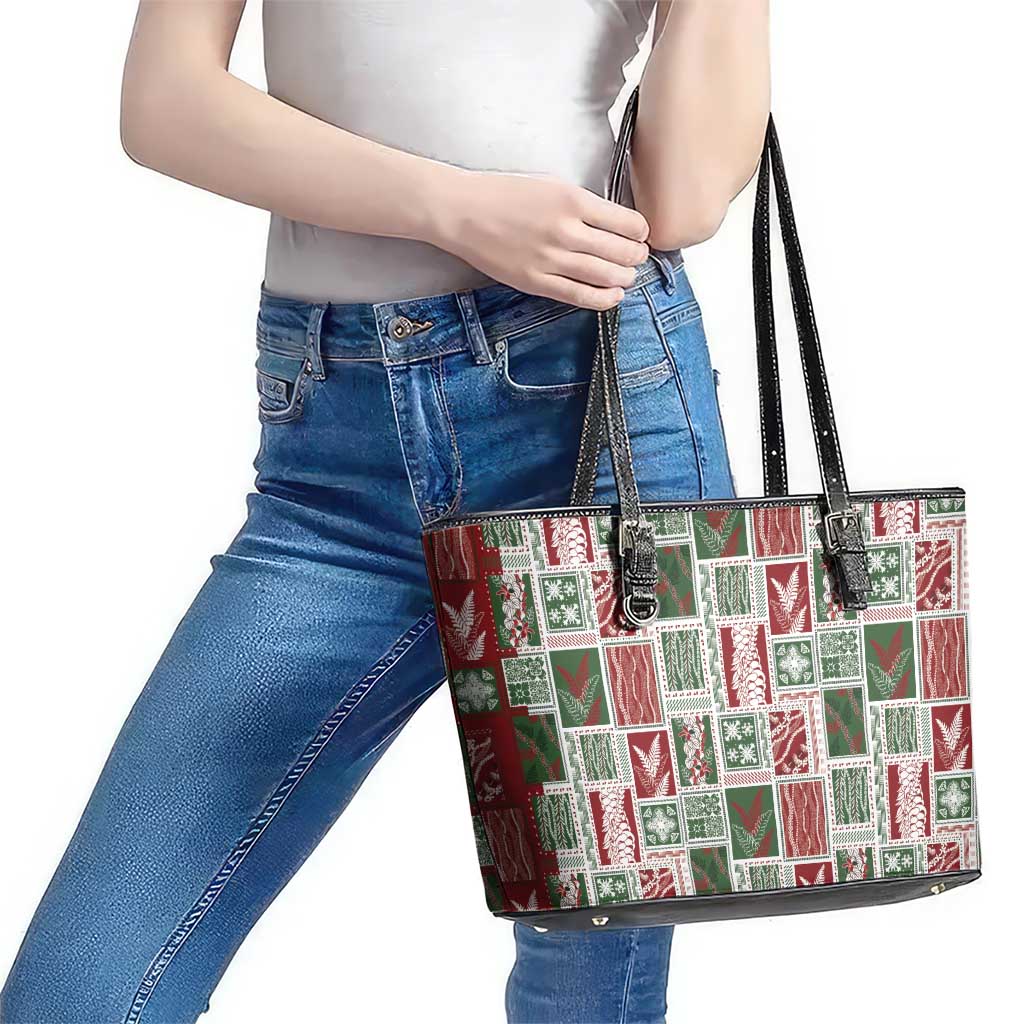 Mele Kalikimaka Hawaiian Quilt and Lei Patchwork Leather Tote Bag - Polynesian Pride