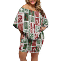 Mele Kalikimaka Hawaiian Quilt and Lei Patchwork Off Shoulder Short Dress - Polynesian Pride
