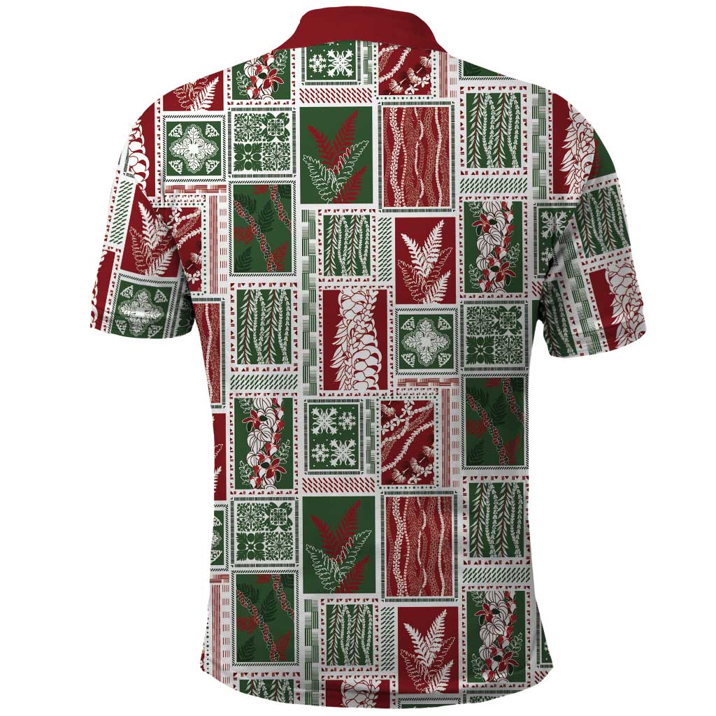 Mele Kalikimaka Hawaiian Quilt and Lei Patchwork Polo Shirt - Polynesian Pride