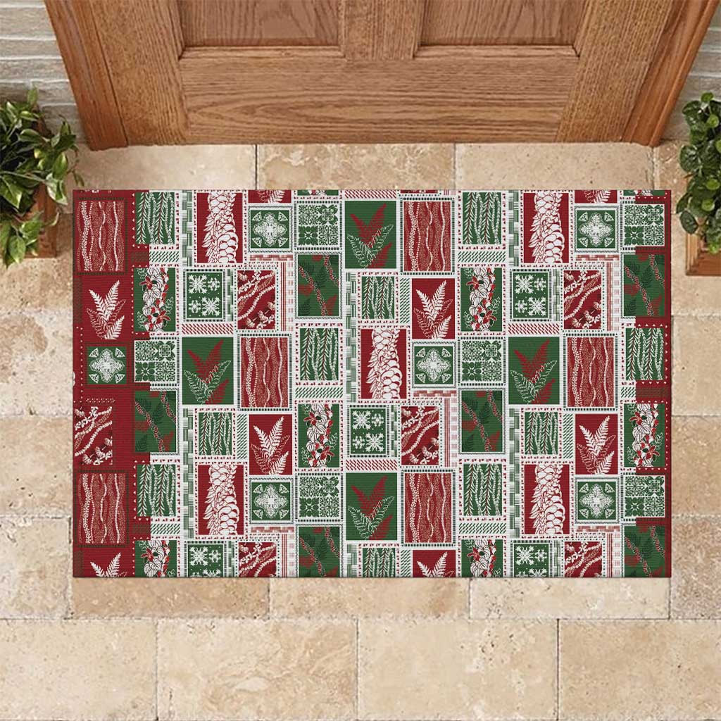 Mele Kalikimaka Hawaiian Quilt and Lei Patchwork Rubber Doormat - Polynesian Pride