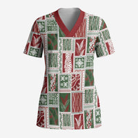 Mele Kalikimaka Hawaiian Quilt and Lei Patchwork Scrub Top - Polynesian Pride