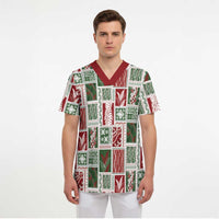 Mele Kalikimaka Hawaiian Quilt and Lei Patchwork Scrub Top - Polynesian Pride