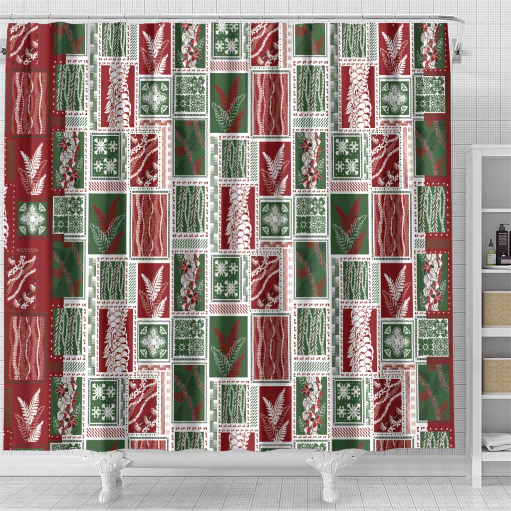 Mele Kalikimaka Hawaiian Quilt and Lei Patchwork Shower Curtain - Polynesian Pride