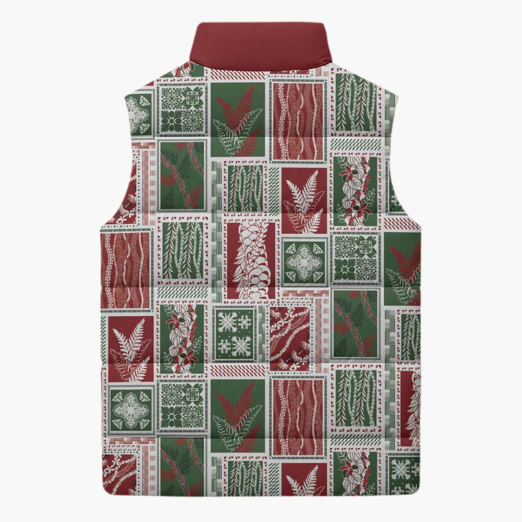 Mele Kalikimaka Hawaiian Quilt and Lei Patchwork Sleeveless Puffer Jacket - Polynesian Pride