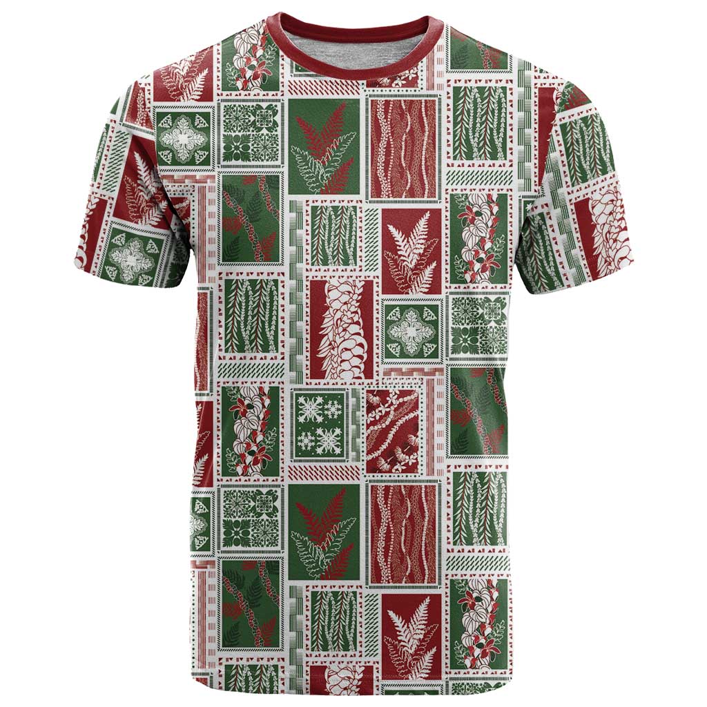Mele Kalikimaka Hawaiian Quilt and Lei Patchwork T Shirt - Polynesian Pride