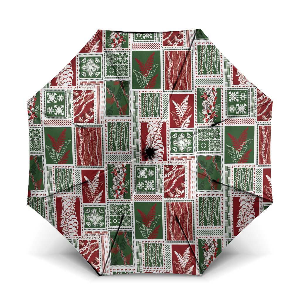 Mele Kalikimaka Hawaiian Quilt and Lei Patchwork Umbrella - Polynesian Pride