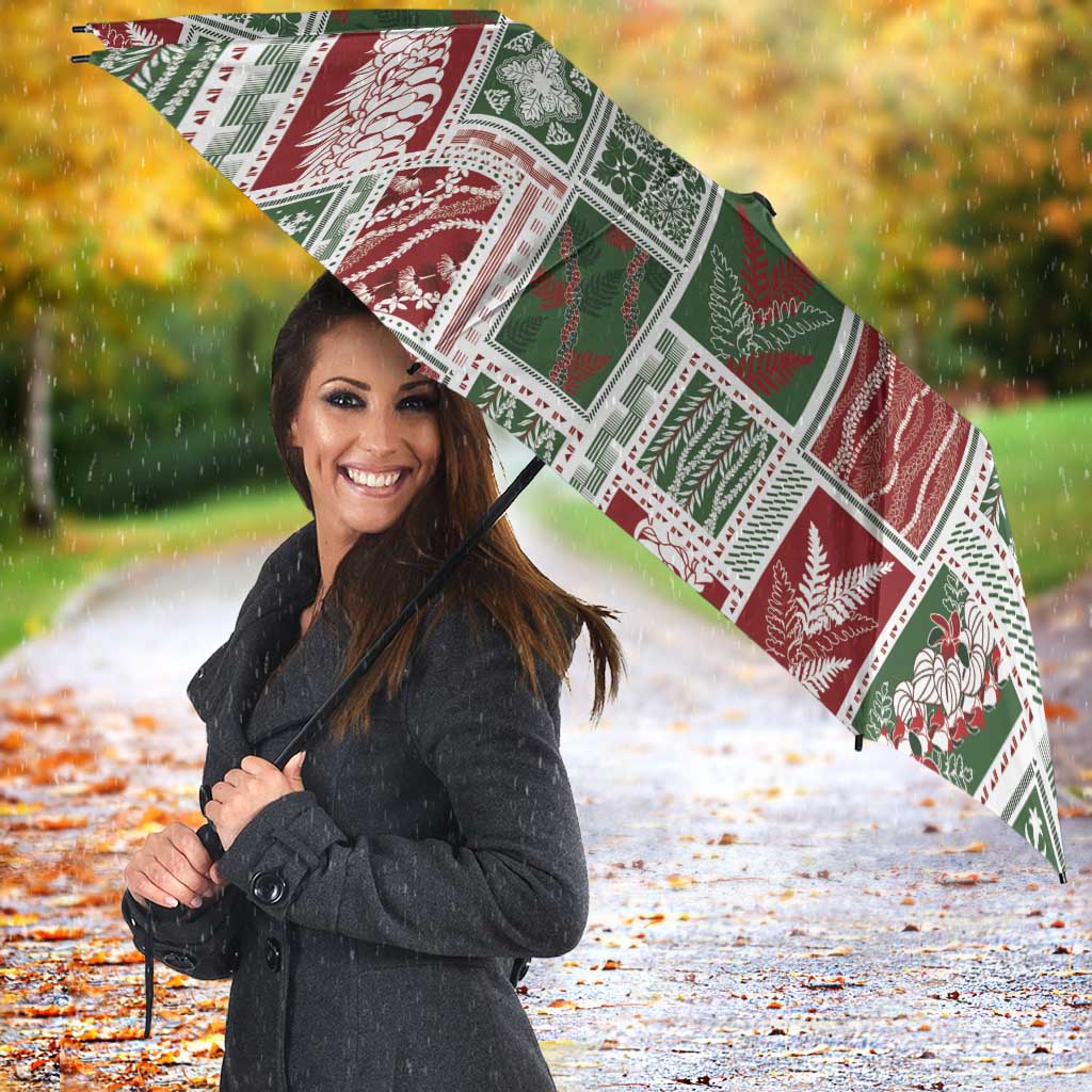 Mele Kalikimaka Hawaiian Quilt and Lei Patchwork Umbrella - Polynesian Pride