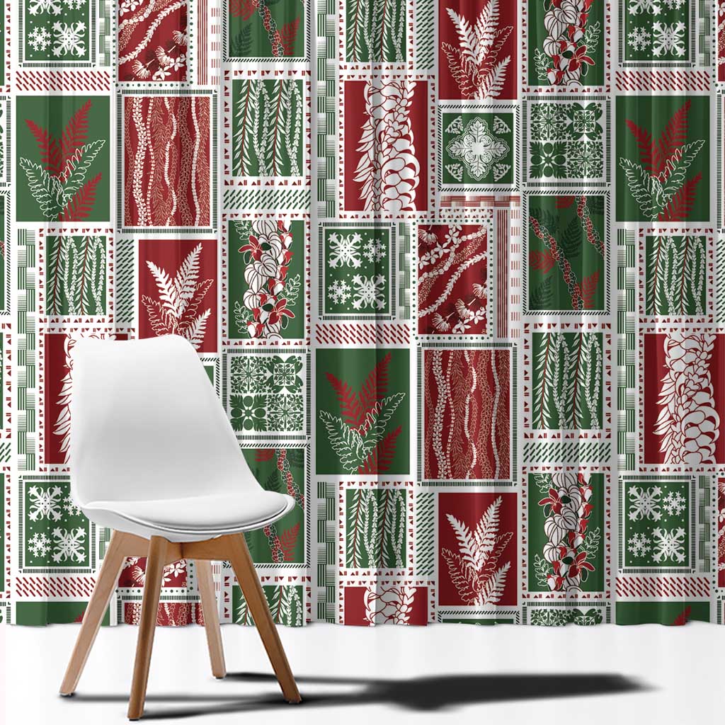 Mele Kalikimaka Hawaiian Quilt and Lei Patchwork Window Curtain - Polynesian Pride