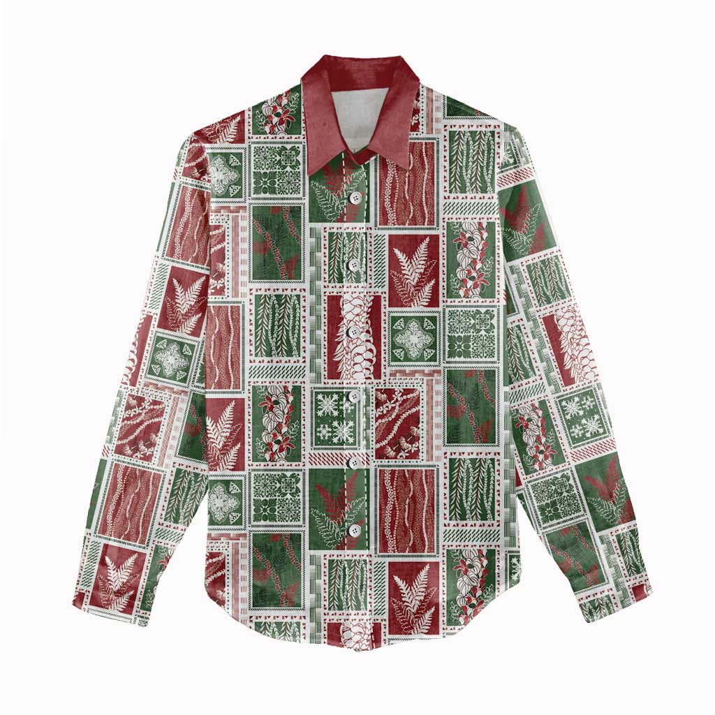 Mele Kalikimaka Hawaiian Quilt and Lei Patchwork Women Casual Shirt - Polynesian Pride