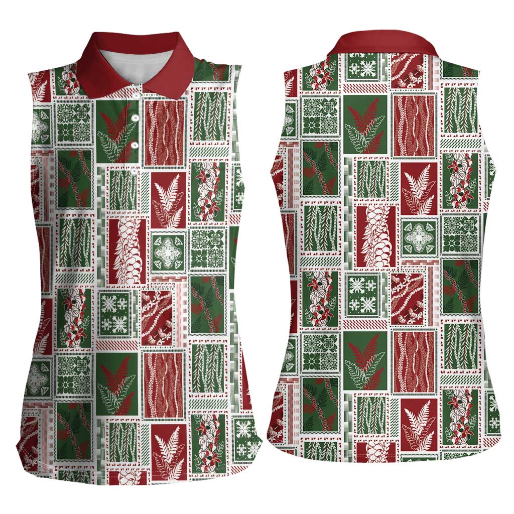 Mele Kalikimaka Hawaiian Quilt and Lei Patchwork Women Sleeveless Polo Shirt - Polynesian Pride