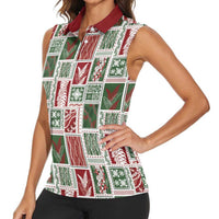 Mele Kalikimaka Hawaiian Quilt and Lei Patchwork Women Sleeveless Polo Shirt - Polynesian Pride