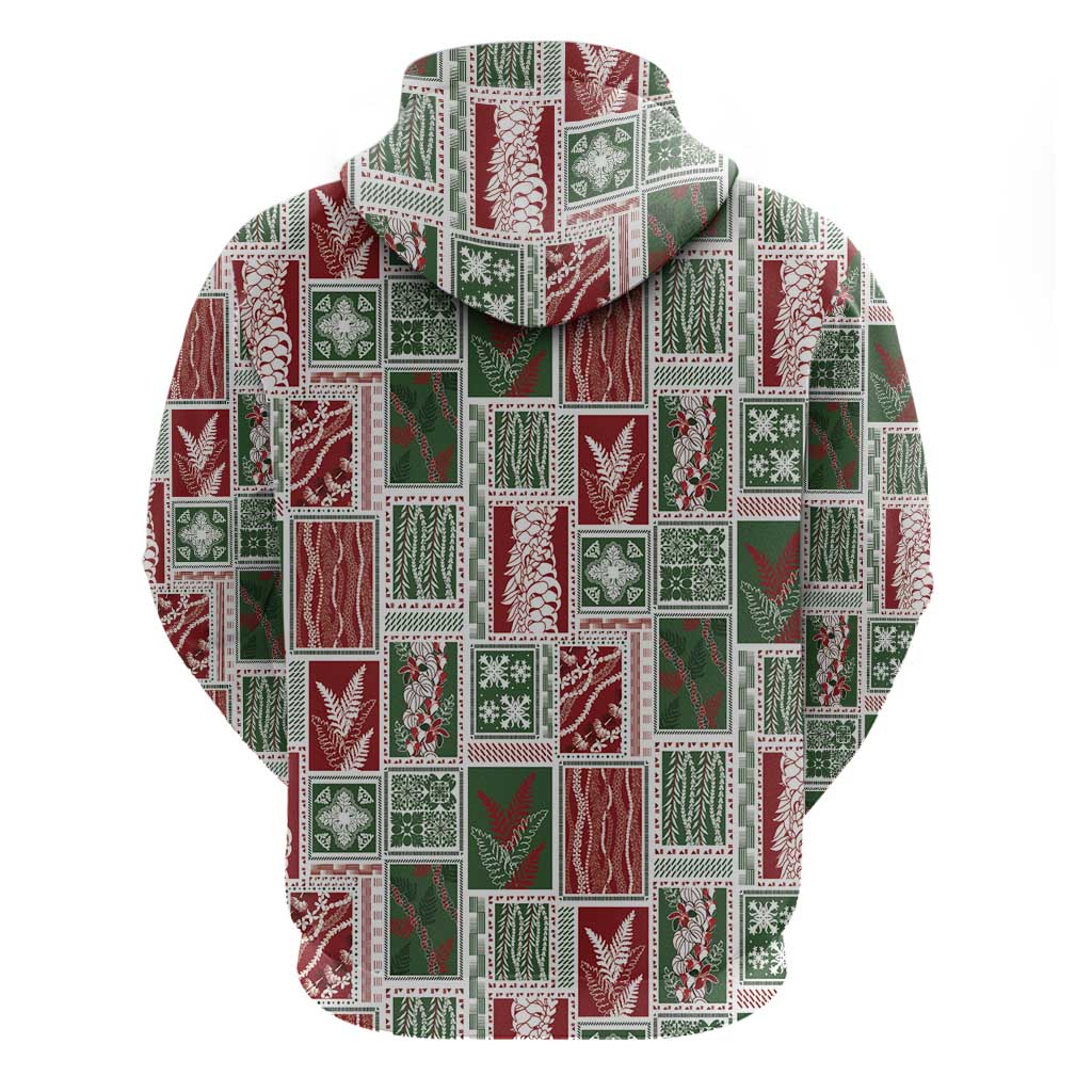Mele Kalikimaka Hawaiian Quilt and Lei Patchwork Zip Hoodie - Polynesian Pride