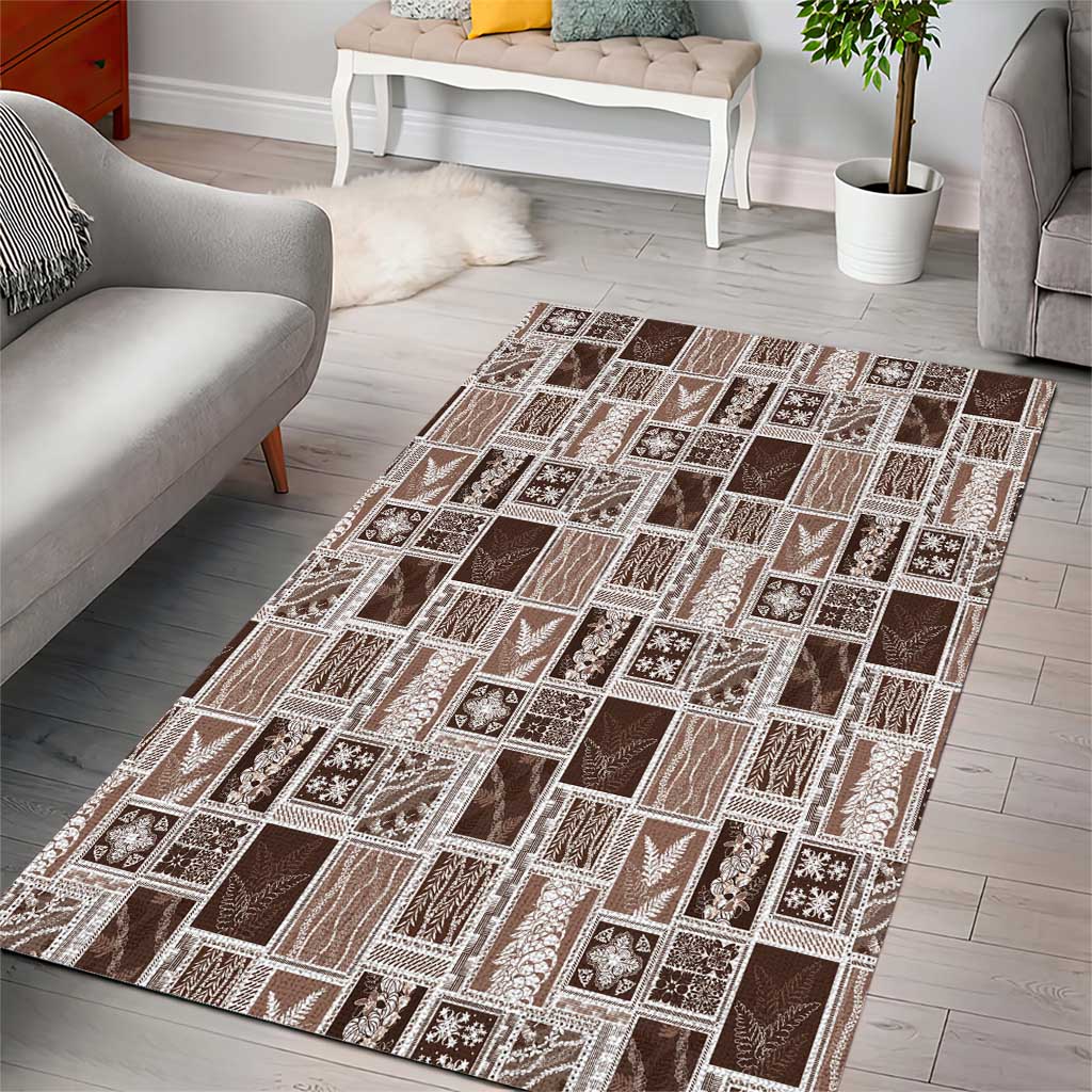Vintage Aloha Block Quilt Area Rug Beige Inspired Lei Motifs - Polynesian Pride